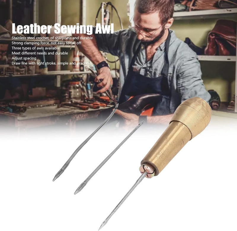 Chazcool Sewing Awl, Leather Sewing Awl Needle with Copper Handle, Speedy Stitcher Sewing Awl Kit for Handmade Leather Sewing Tools Shoe and Leather Repair, Leather Sewing Awl - Image 4